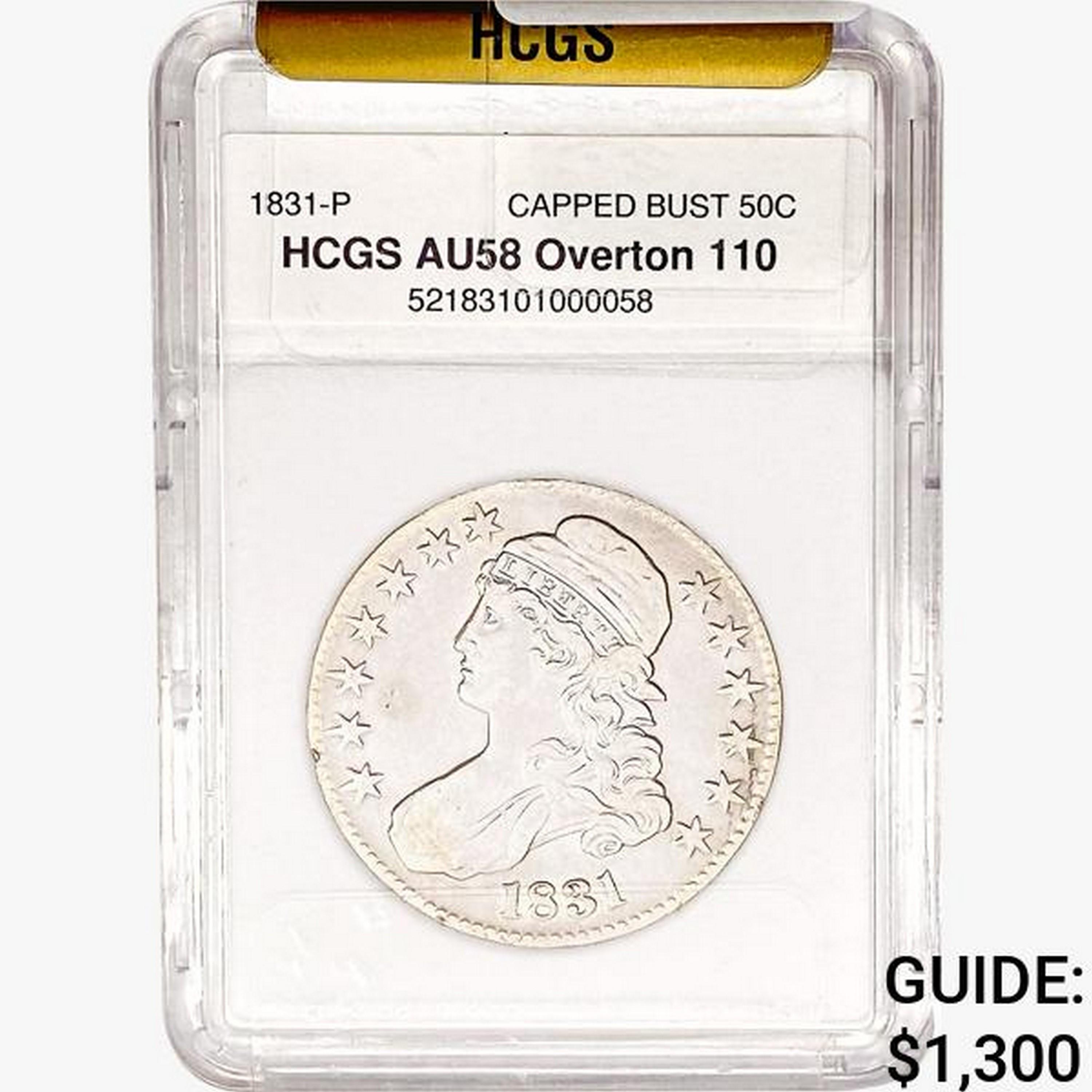 1831-P Capped Bust Half Dollar HCGS AU58 Overton 1