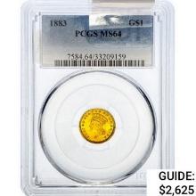 1883 Rare Gold Dollar PCGS MS64