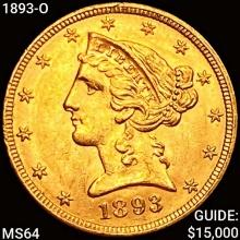 1893-O $5 Gold Half Eagle CHOICE BU
