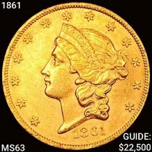 1861 $20 Gold Double Eagle CHOICE BU