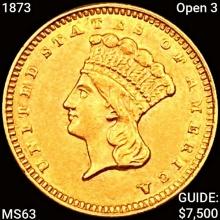 1873 Open 3 Rare Gold Dollar CHOICE BU