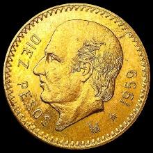1959 Mexico .2411oz Gold 10 Pesos CHOICE BU