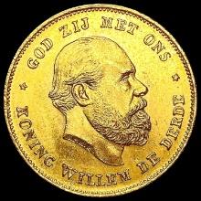 1875 Netherlands .1947oz Gold 10 Gulden CHOICE BU