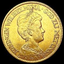 1912 Netherlands .1947oz Gold 10 Gulden CHOICE BU