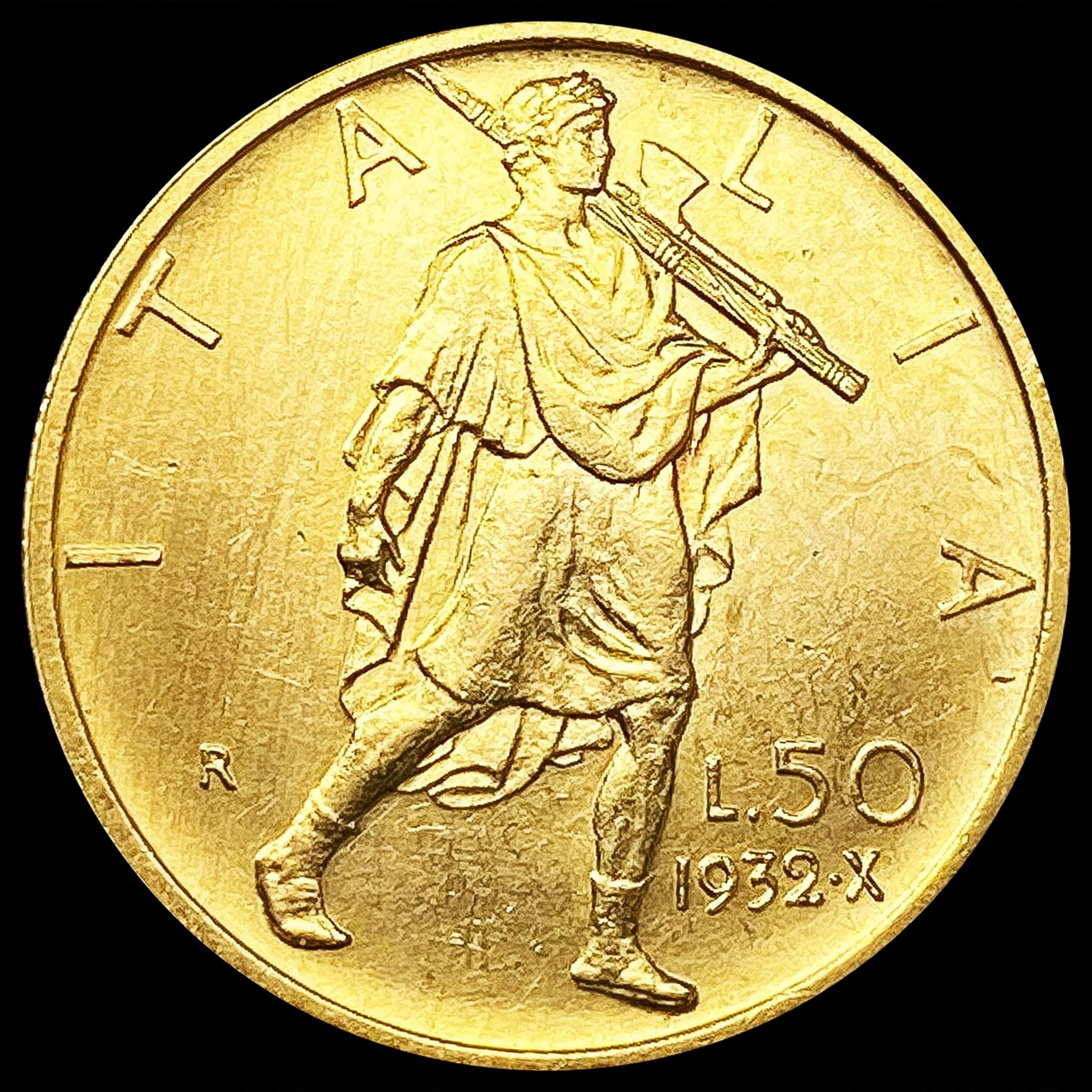 1932 Italy .1273oz Gold 50 Lire UNCIRCULATED