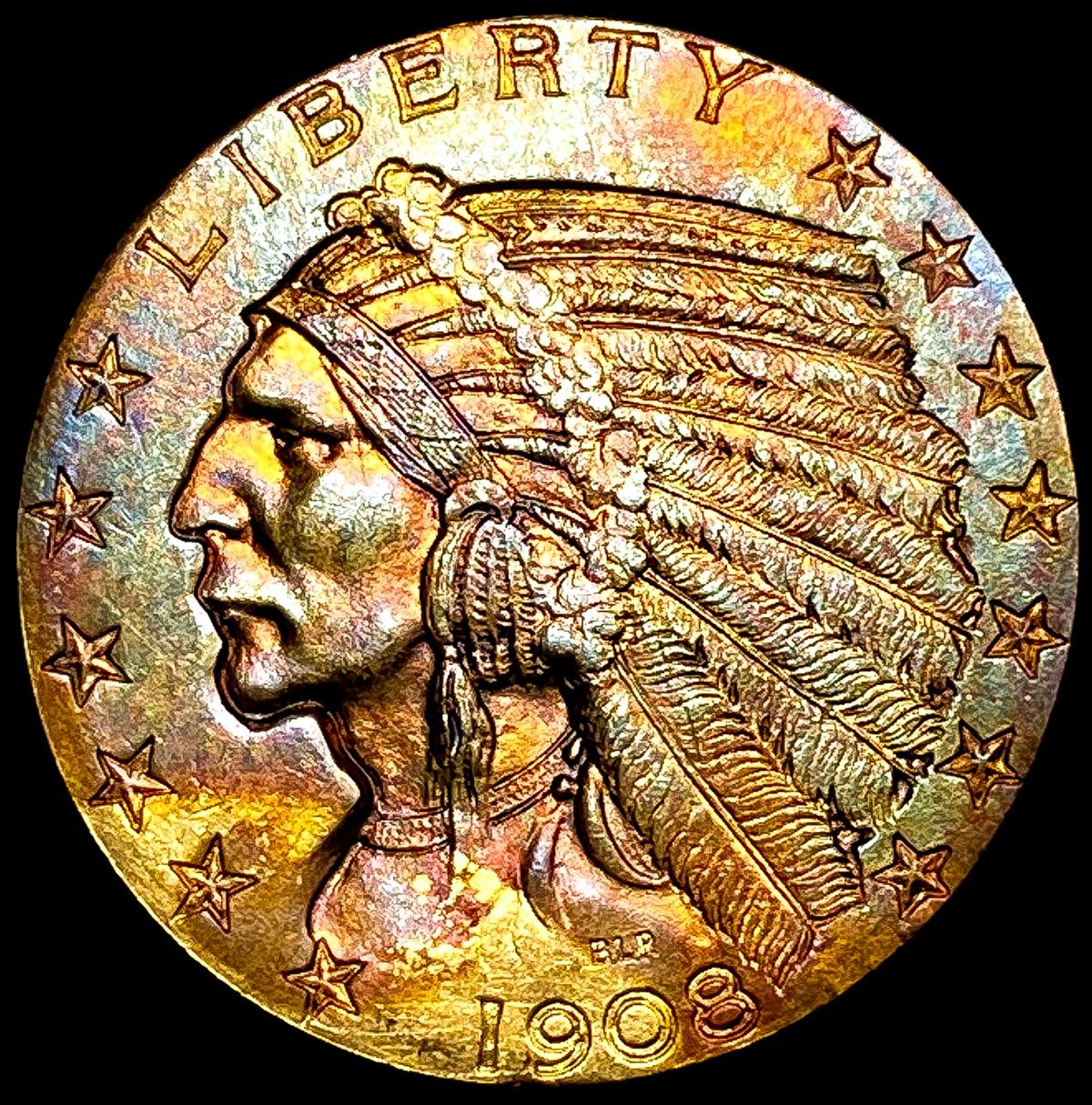 1908 $5 Gold Half Eagle CHOICE BU