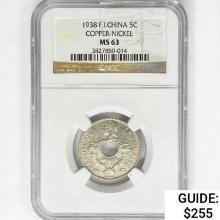 1938 French-Indo China 5 Cent NGC MS63