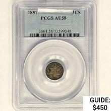 1851 Silver Three Cent PCGS AU58