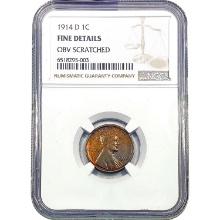 1914-D Wheat Cent NGC F Details OBV. Scratched