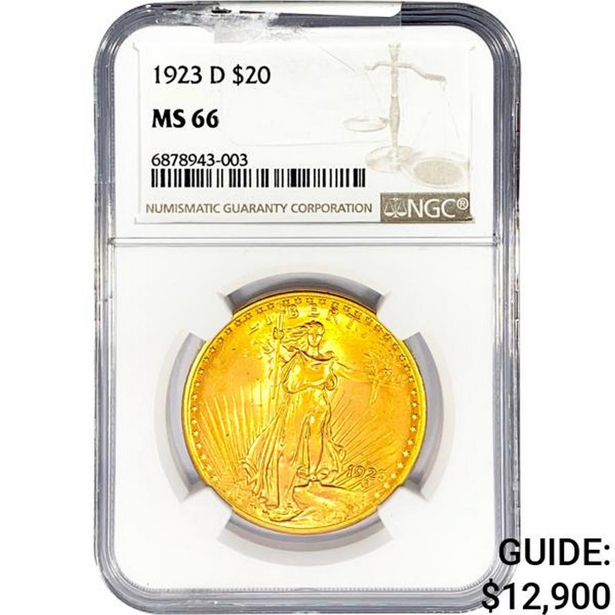 1923-D $20 Gold Double Eagle NGC MS66