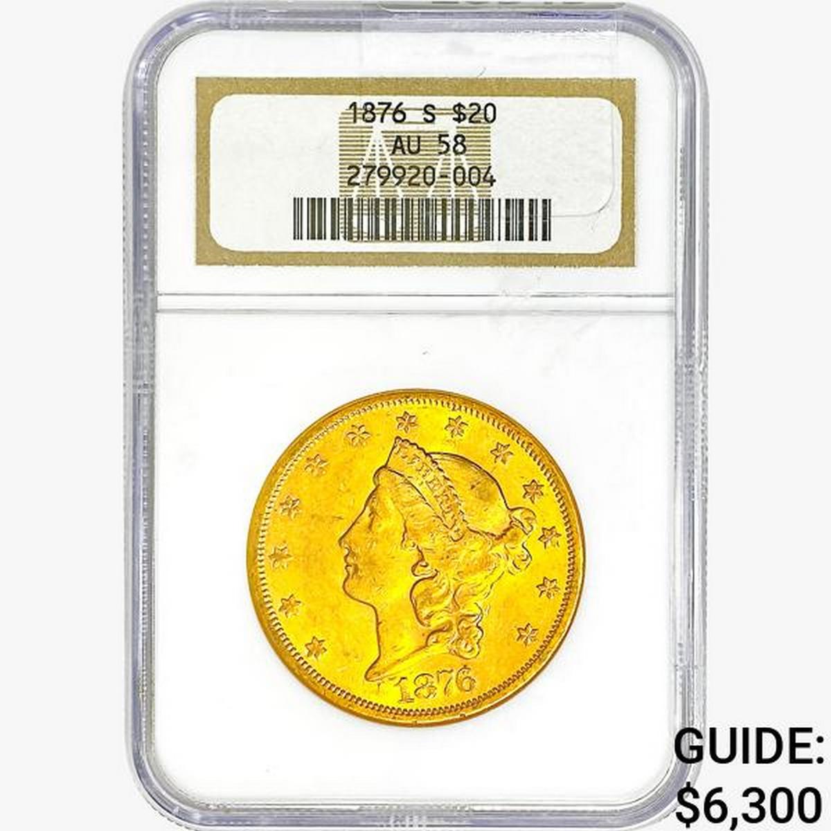 1876-S $20 Gold Double Eagle NGC AU58