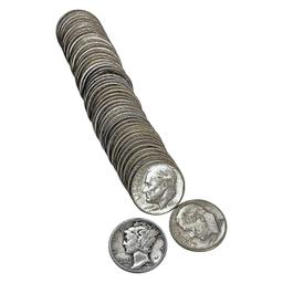 1943-1964 Mixed Roll of US Silver Dimes [50 Coins]