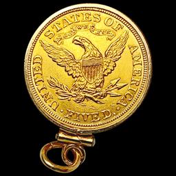 1908 $5 Gold Half Eagle w/ 14k Gold Bezel HIGH GRA