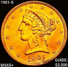 1901-S $5 Gold Half Eagle GEM BU +
