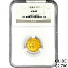 1914-D $2.50 Gold Quarter Eagle NGC MS62