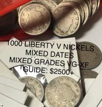 1000 Liberty V/Buffalo Nickels-Mixed Dates/Condition