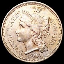1867 Nickel Three Cent CHOICE AU
