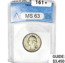 1932-D Washington Silver Quarter ANACS MS63