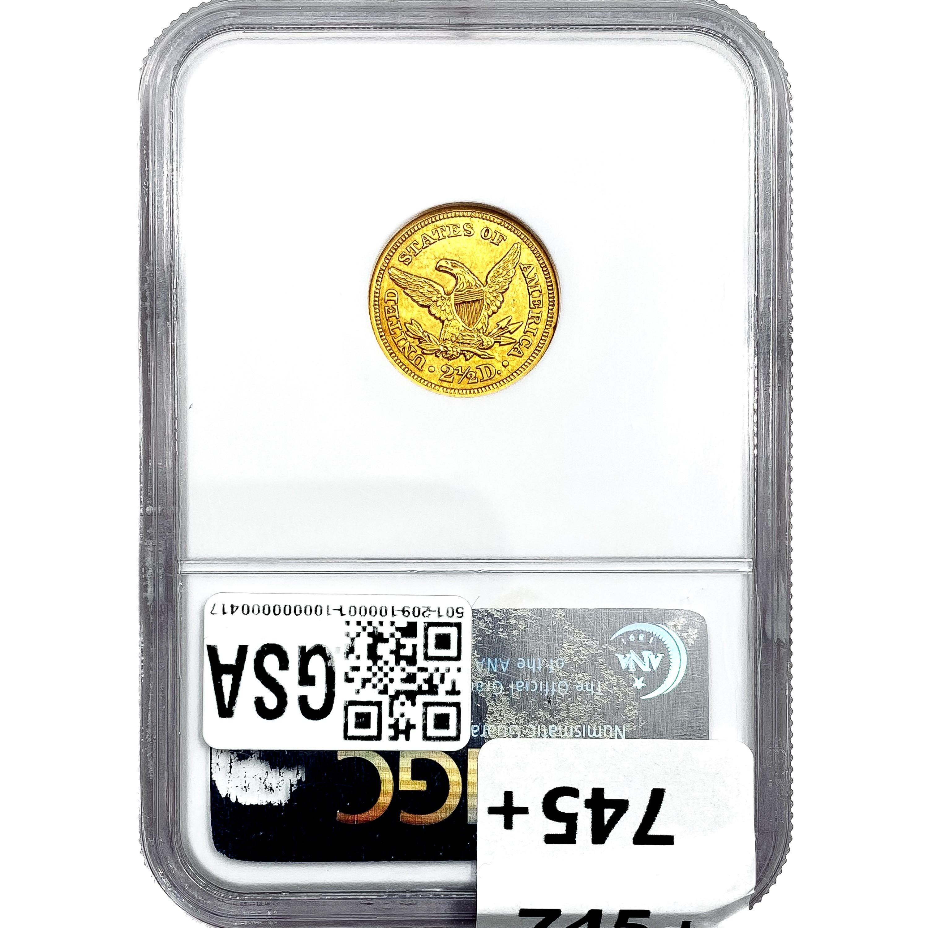 1845 $2.50 Gold Quarter Eagle NGC AU58