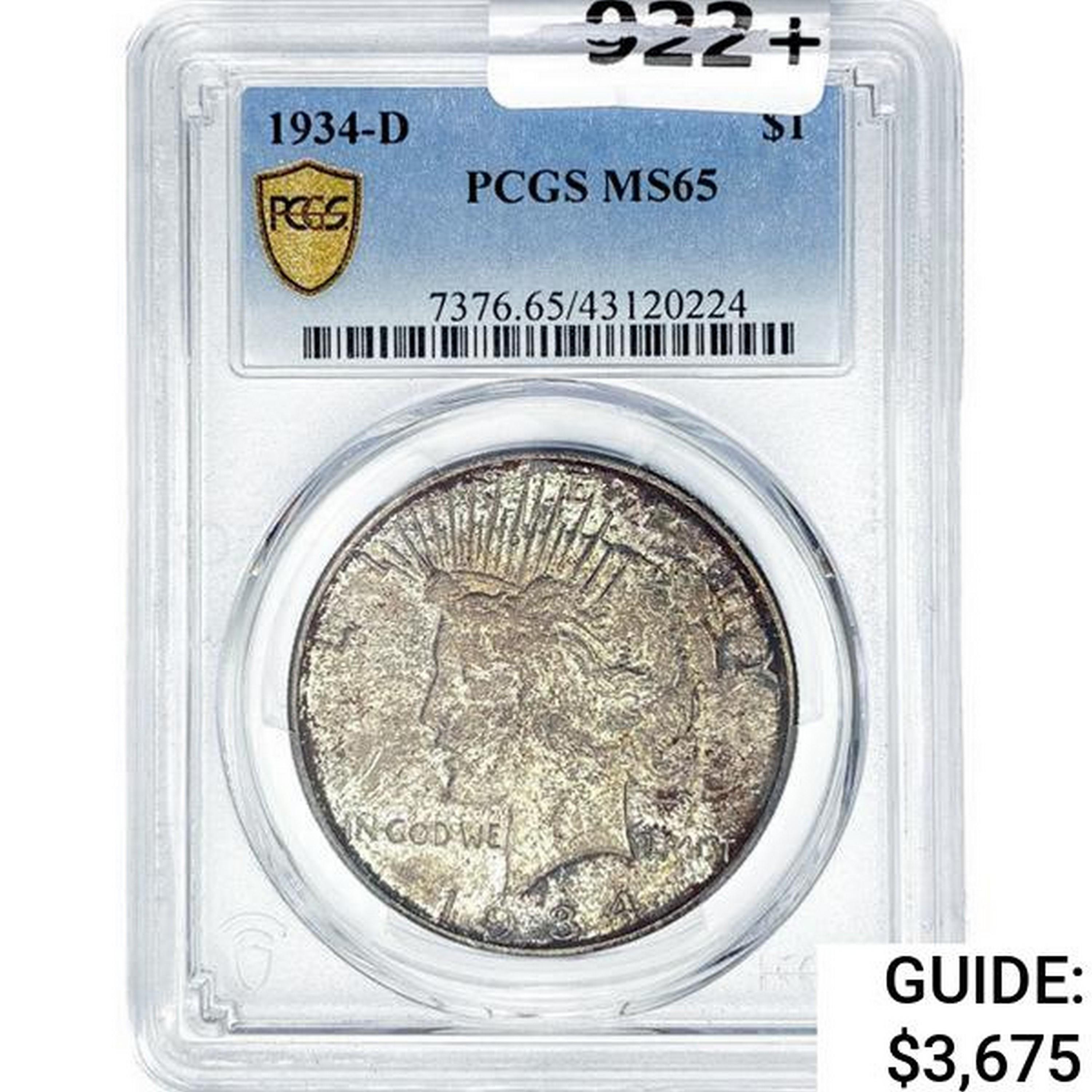 1934-D Silver Peace Dollar PCGS MS65