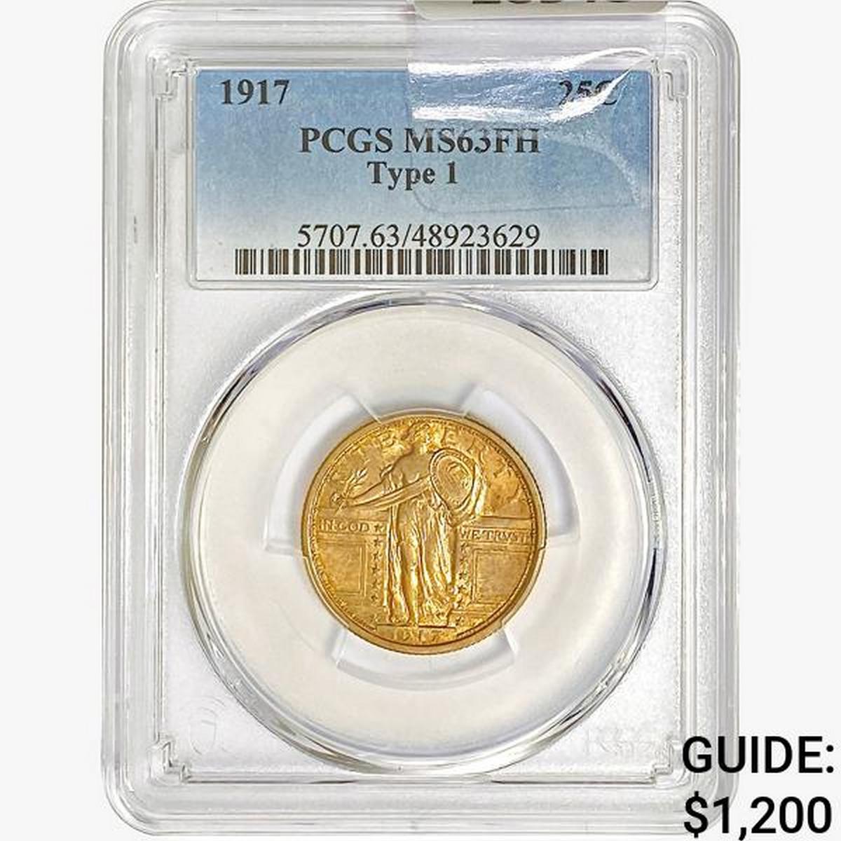 1917 Standing Liberty Quarter PCGS MS63 FH, Ty 1