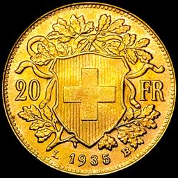 1935 Swiss .1867oz Gold 20 Francs UNCIRCULATED