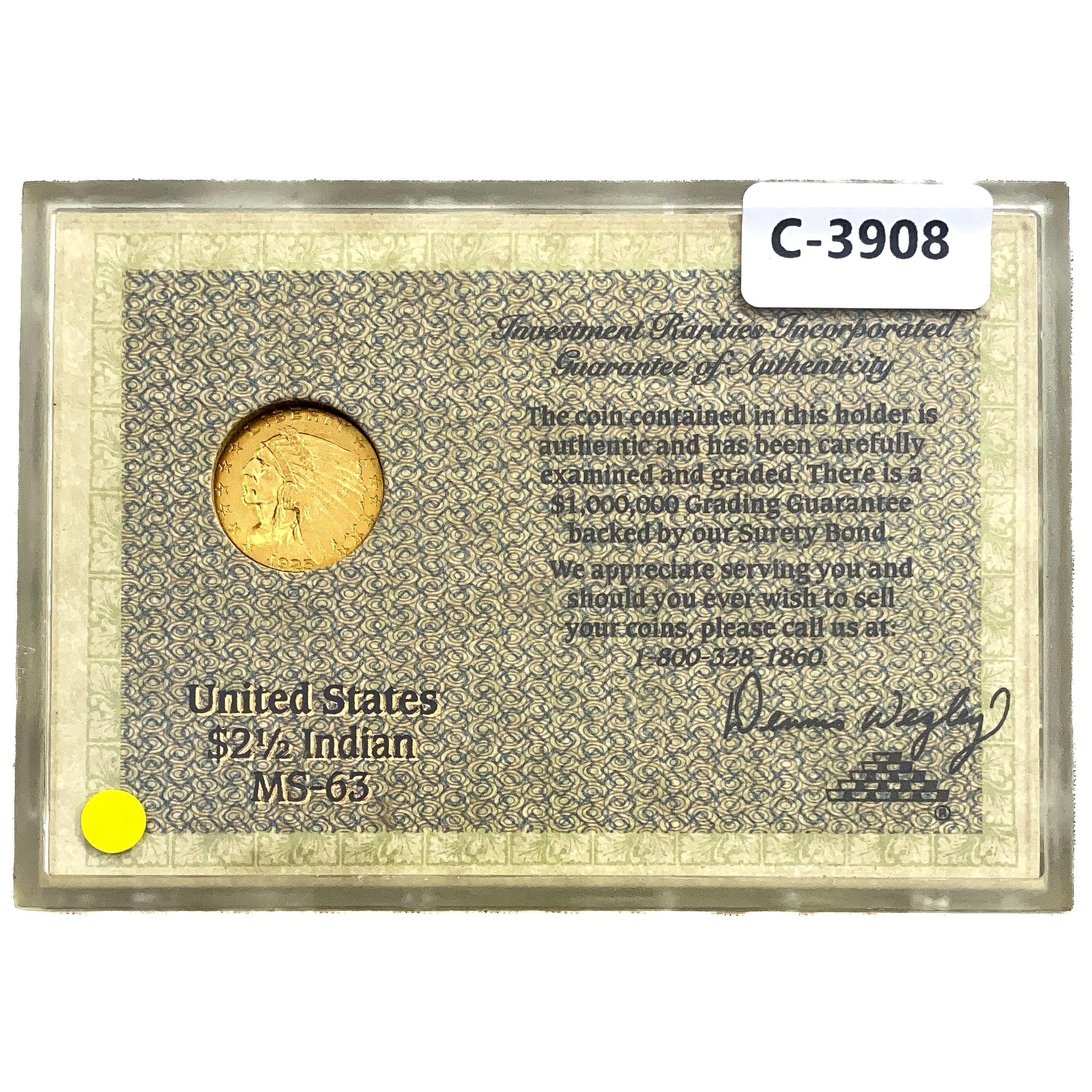 1925-D $2.50 Gold Quarter Eagle IR MS63 UNC
