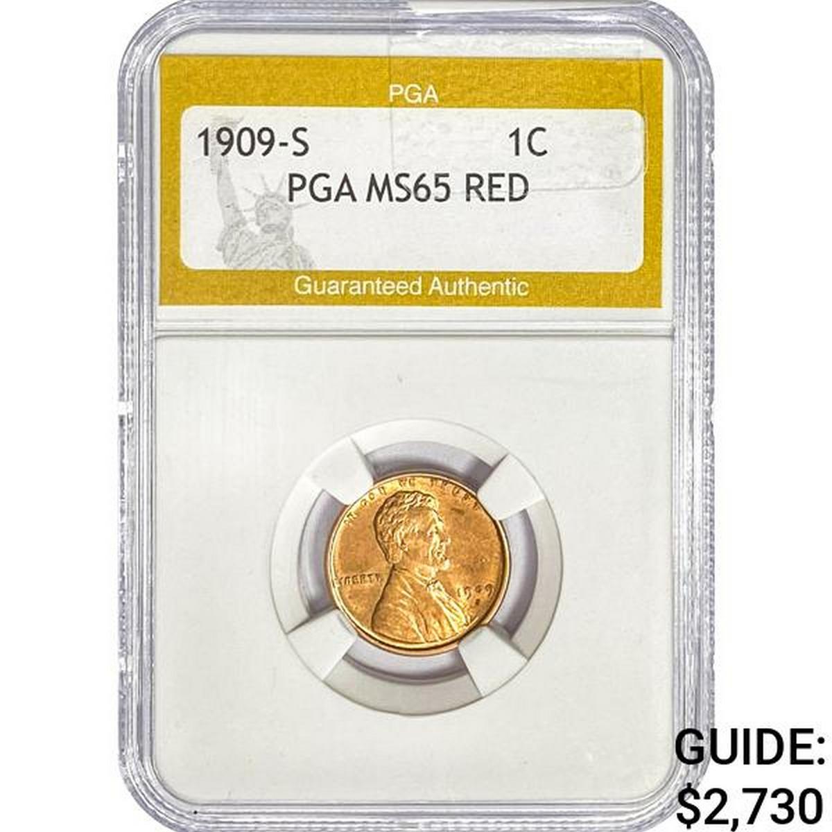 1909-S Wheat Cent PGA MS65 RED