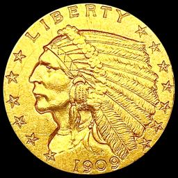 1909 $2.50 Gold Quarter Eagle CLOSELY UNCIRCULATED