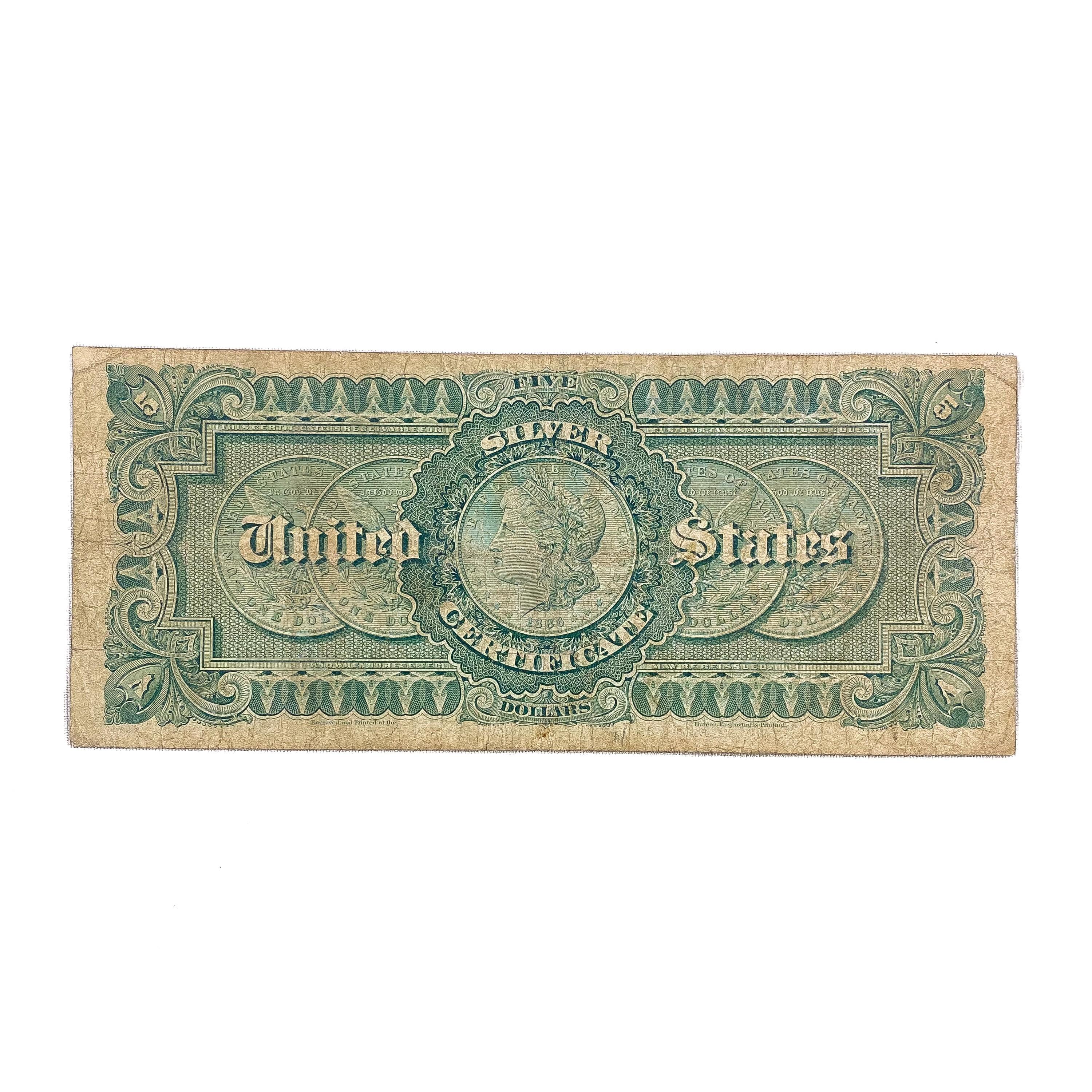 1886 $5 MORGAN SILVER DOLLAR SILVER CERT. NOTE