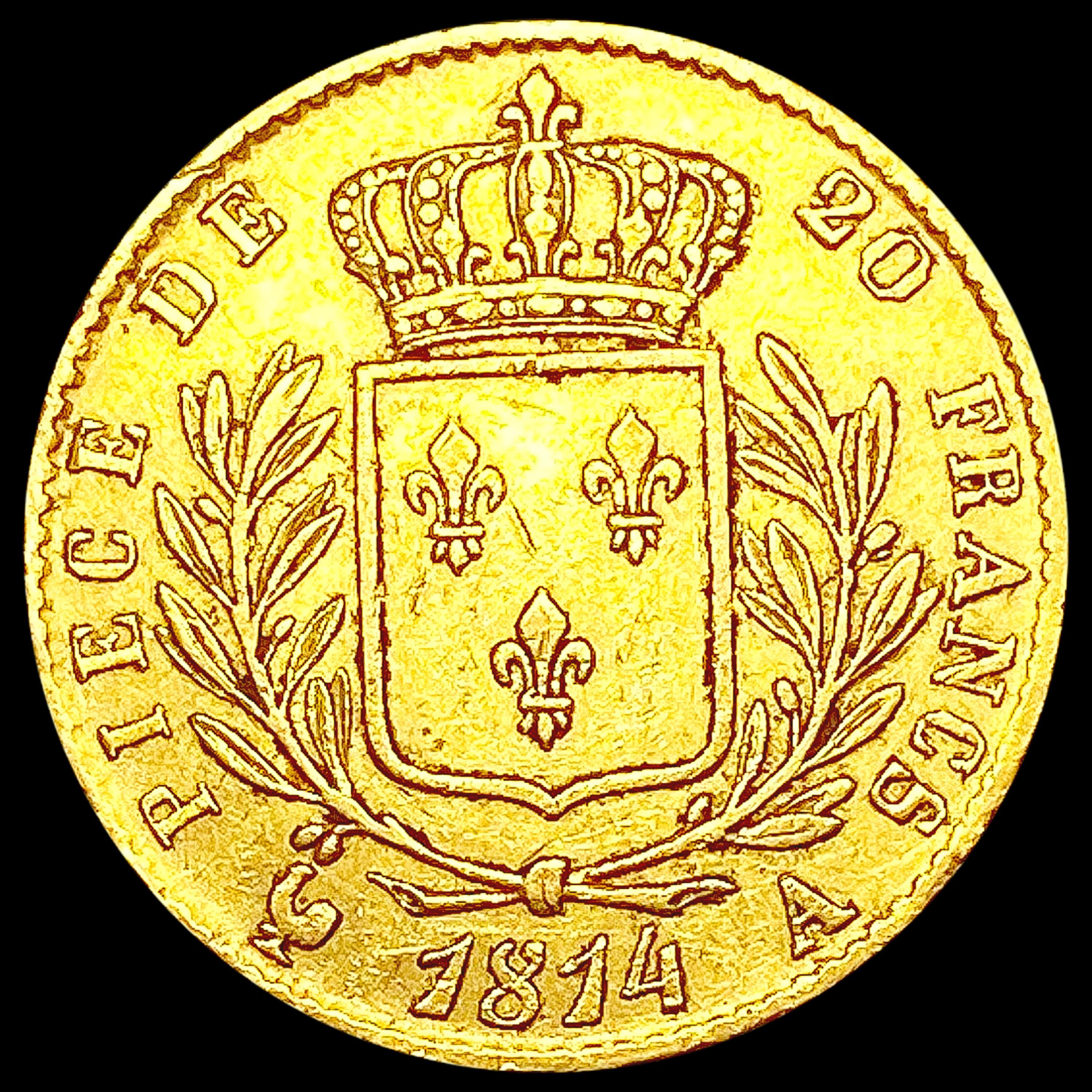 1814 France .1867oz Gold 20 Francs CLOSELY UNCIRCU