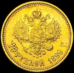 1899 Russia .2489oz Gold 10 Roubles CHOICE AU