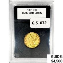 1891-CC $5 Gold Half Eagle