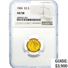 1884 $2.50 Gold Quarter Eagle NGC AU58