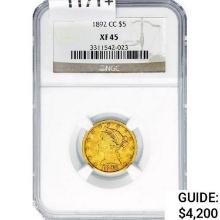 1892-CC $5 Gold Half Eagle NGC XF45