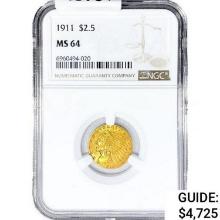1911 $2.50 Gold Quarter Eagle NGC MS64