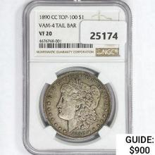 1890-CC Morgan Silver Dollar NGC VF20 VAM-4 Tailba