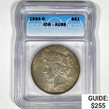 1934-D Silver Peace Dollar ICG AU58