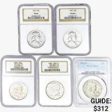 1961-1964 [5] Silver Half Dollars PCGS/NGC PF/MS
