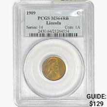 1909 Wheat Cent PCGS MS64 RB, Lincoln