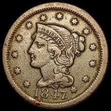 1847 Coronet Head Large Cent NEARLY UNCIRCULATED