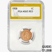 1908 Indian Head Cent PGA MS65 RED