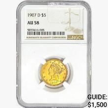 1907-D $5 Gold Half Eagle NGC AU58