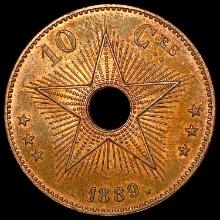 1889 Belgium Congo 10 Cents CHOICE AU