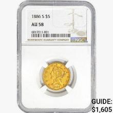1886-S $5 Gold Half Eagle NGC AU58