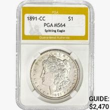 1891-CC Morgan Silver Dollar PGA MS64 Spit. Eagle
