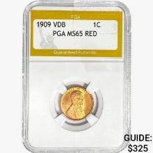 1909 VDB Wheat Cent PGA MS65 RED