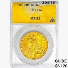 1924 $20 Gold Double Eagle ANACS MS63