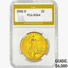1908-D $20 Gold Double Eagle PGA MS64