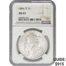 1884-CC Morgan Silver Dollar NGC MS63